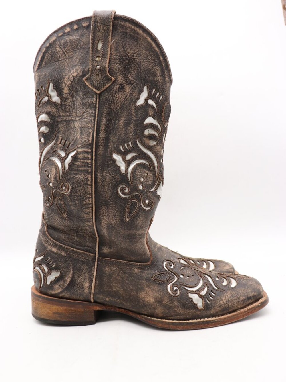 Roper Belle Boots Women's Size 8 Brown Square Toe Metallic Underlay Cowgirl